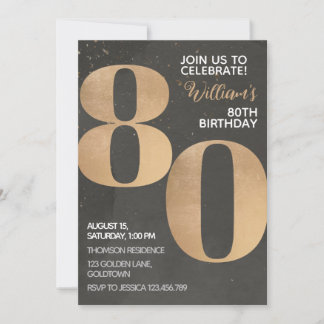 Gold Black 80. Geburtstag Einladung