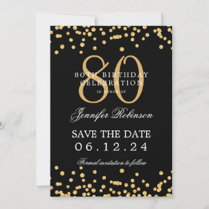 Gold Black 80. Geburtstag Save the Date Confetti Einladung