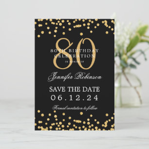 Gold Black 80. Geburtstag Save the Date & Details Einladung