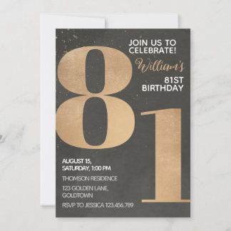 Gold Black 81. Geburtstag Einladung