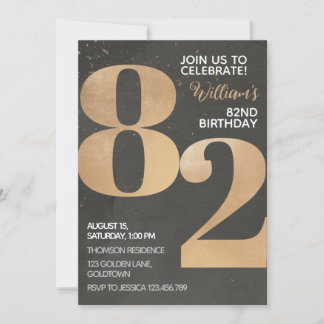 Gold Black 82. Geburtstag Einladung