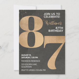 Gold Black 87. Geburtstag Einladung
