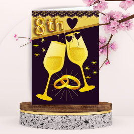 Gold Black 8th Anniversary Card mit Rings Hearts Karte
