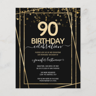 Gold Black 90. Geburtstagsparty Einladung