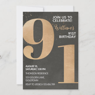 Gold Black 91. Geburtstag Einladung