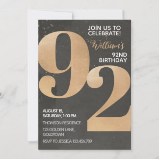 Gold Black 92. Geburtstag Einladung