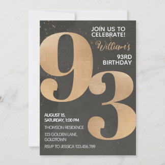 Gold Black 93. Geburtstag Einladung