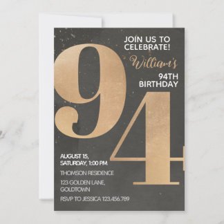 Gold Black 94. Geburtstag Einladung