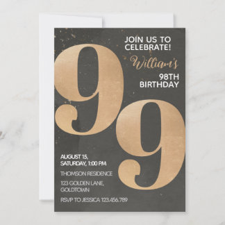 Gold Black 99. Geburtstag Einladung