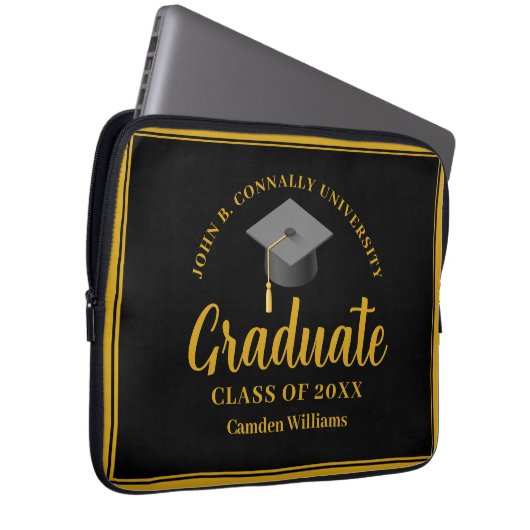 Gold Black Abschluss Personalisiert 2024 Graduate Laptopschutzhülle (Vorne Rechts)