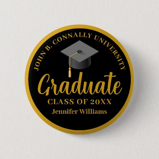 Gold Black Abschluss Personalisiert 2025 Graduate Button (Vorderseite)