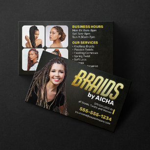 Gold Black African Braiding Salon Haar-Flechtmeist Visitenkarte