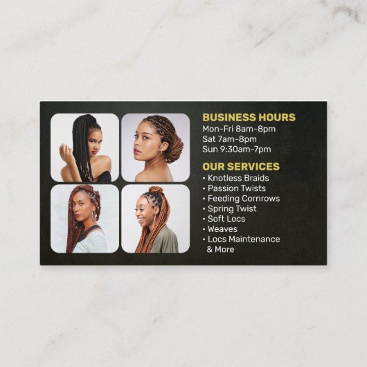 Gold Black African Braiding Salon Hair Braider Visitenkarte (Rückseite)