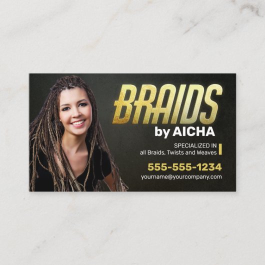 Gold Black African Braiding Salon Hair Braider Visitenkarte (Vorderseite)