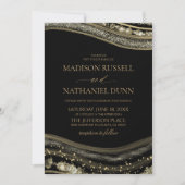 Gold Black Agate Elegant Wedding Einladung (Vorderseite)