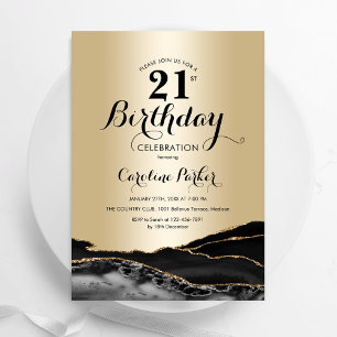 Gold Black Agate Marble 21. Geburtstag Einladung