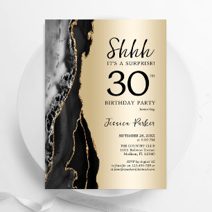 Gold Black Agate Überraschung 30. Geburtstag Einladung