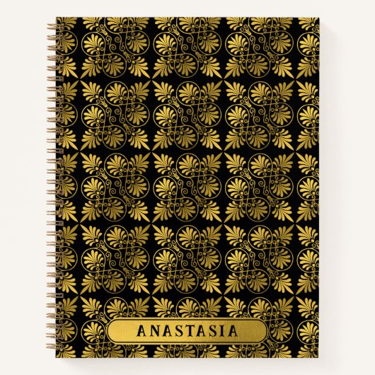 Gold Black Ancient Greece Meander Pattern Name Notizblock (Vorderseite)