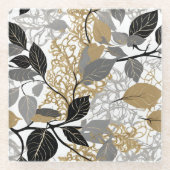 Gold, Black and Grey Leaf Vine Design Glasuntersetzer (Vorderseite)