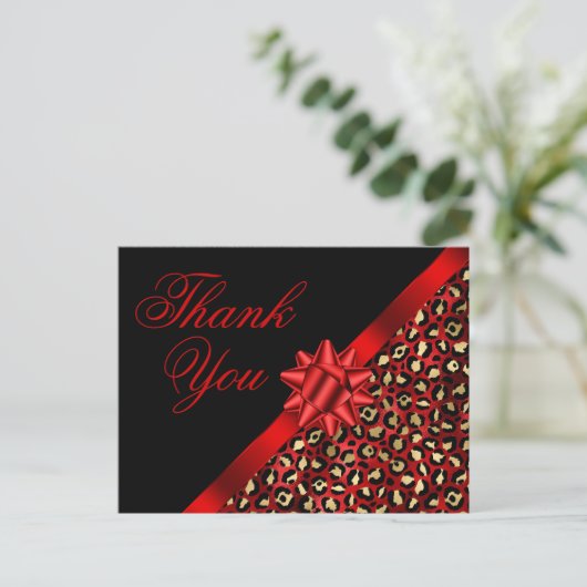 Gold Black and Red Leopard Foil Ribbon Bow Geschen Postkarte (Stehend Vorderseite)