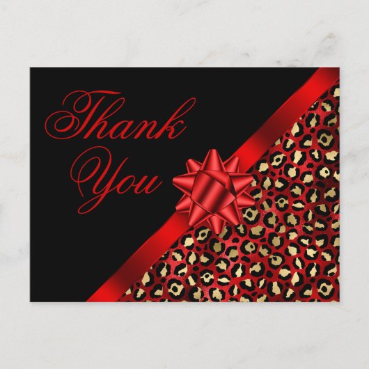 Gold Black and Red Leopard Foil Ribbon Bow Geschen Postkarte (Vorderseite)