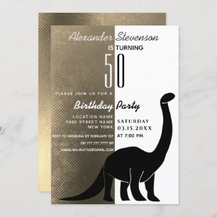 Gold Black and White Dinosaur 50. Geburtstagsparty Einladung
