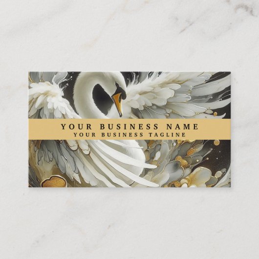 Gold Black and White Swan Business Cards Visitenkarte (Vorderseite)