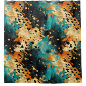 Gold Black Aqua Orange Leopard Abstrakt Duschvorhang (Vorderseite)