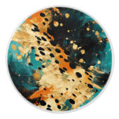 Gold Black Aqua Orange Leopard Abstrakt Keramikknauf (Vorderseite)