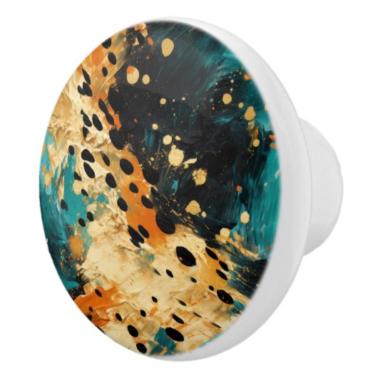 Gold Black Aqua Orange Leopard Abstrakt Keramikknauf (Rechts)