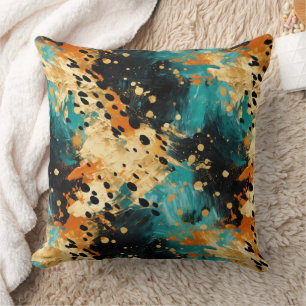 Gold Black Aqua Orange Leopard Abstrakt Kissen