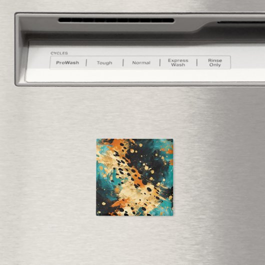 Gold Black Aqua Orange Leopard Abstrakt Magnet (In Situ (Geschirrspüler))