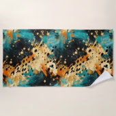 Gold Black Aqua Orange Leopard Abstrakt Strandtuch (Vorderseite)