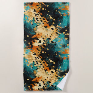 Gold Black Aqua Orange Leopard Abstrakt Strandtuch