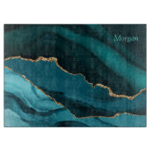 Gold Black & Aquamarin Agate, Name personalisieren Schneidebrett (Vorderseite)