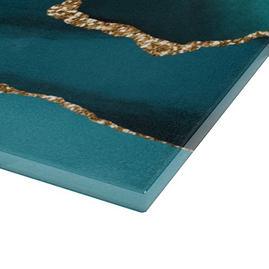 Gold Black & Aquamarin Agate, Name personalisieren Schneidebrett (Ecke)