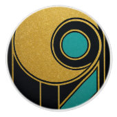 Gold Black Aquamarin Art Deco Abstrakte Zuhause Keramikknauf (Vorderseite)