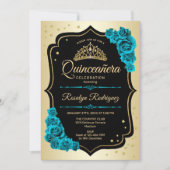 Gold Black Aquamarin Elegante Quinceanera Einladung (Vorderseite)