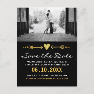 Gold Black Arrows Wedding Heart Card Save the Date Ankündigungspostkarte