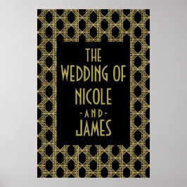 Gold Black Art Deco Diamond Retro Hochzeitszeichen Poster