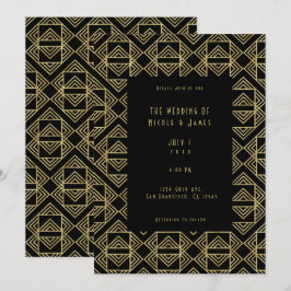 Gold & Black Art Deco Fett Retro Glam Wedding Einladung