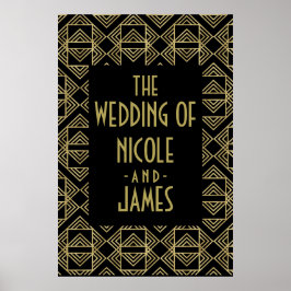 Gold & Black Art Deco Fett Retro Glam Wedding Sign Poster