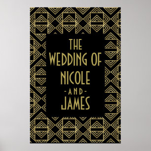 Gold & Black Art Deco Fett Retro Glam Wedding Sign Poster