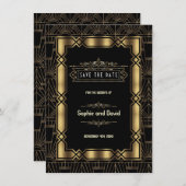 Gold Black Art Deco Gatsby 1920er Save the Date (Vorne/Hinten)