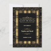 Gold Black Art Deco Gatsby 1920er Save the Date (Vorderseite)