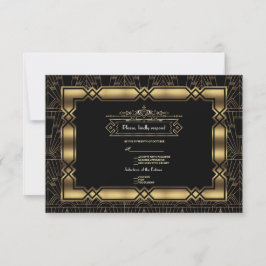 Gold Black Art Deco Gatsby 20s Style Wedding RSVP