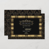 Gold Black Art Deco Gatsby 20s Style Wedding RSVP (Vorne/Hinten)