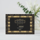 Gold Black Art Deco Gatsby 20s Style Wedding RSVP Karte (Stehend Vorderseite)
