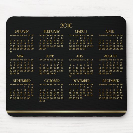 Gold Black Art Deco Jährlicher Kalender 2016 Mouse Mousepad (Vorne)