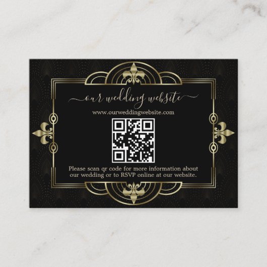 Gold Black Art Deco QR Code Hochzeit Begleitkarte (Vorderseite)